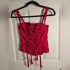 Y2k Red Satin Corset with Rhinestones Seduction Frederick's of Hollywood Size 32